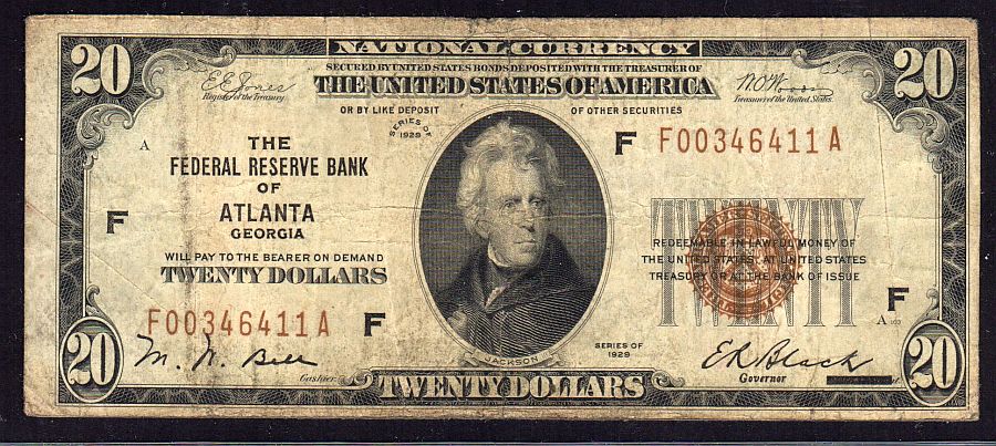 Fr.1870-F, 1929 $20 Atlanta FRBN, F00346411A, F